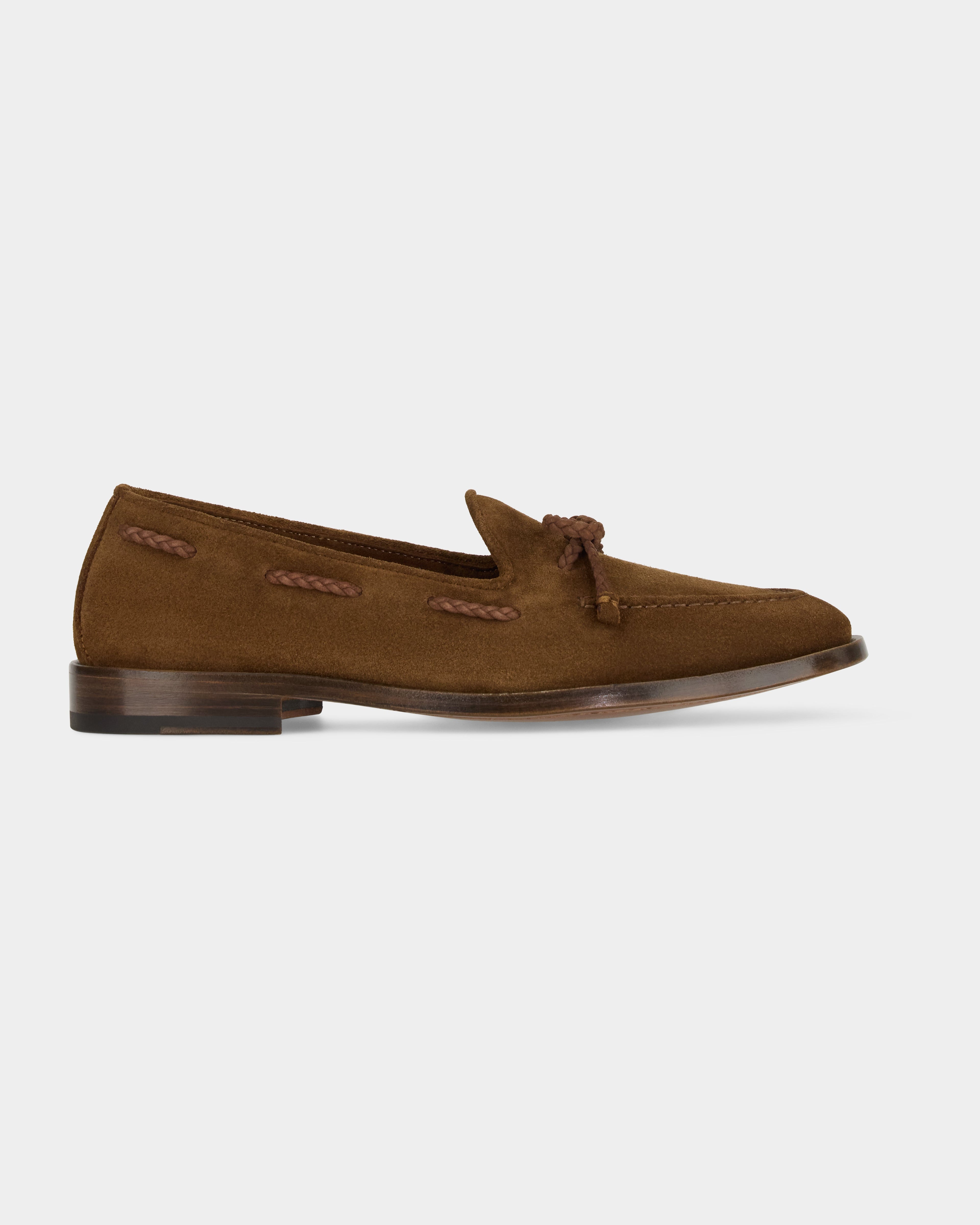 Aristo | Belgian Tassel Loafer – Tobacco Brown Washed Suede with Leather Sole & Double Cushioning